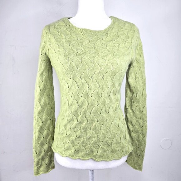 I. Magnin Two Ply Cashmere Weave Knit Scoop Neck Sweater in Apple Green - Picture 1 of 8